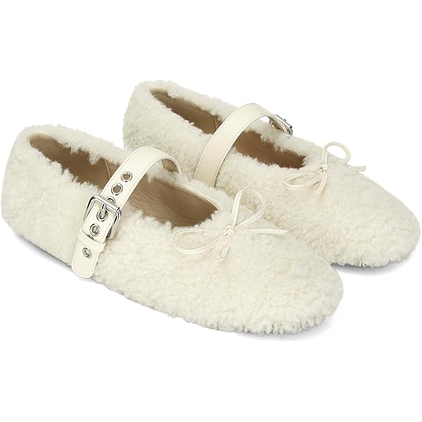 Amazon.com | Fur Ballet Flats for Women Mary Jane Flats